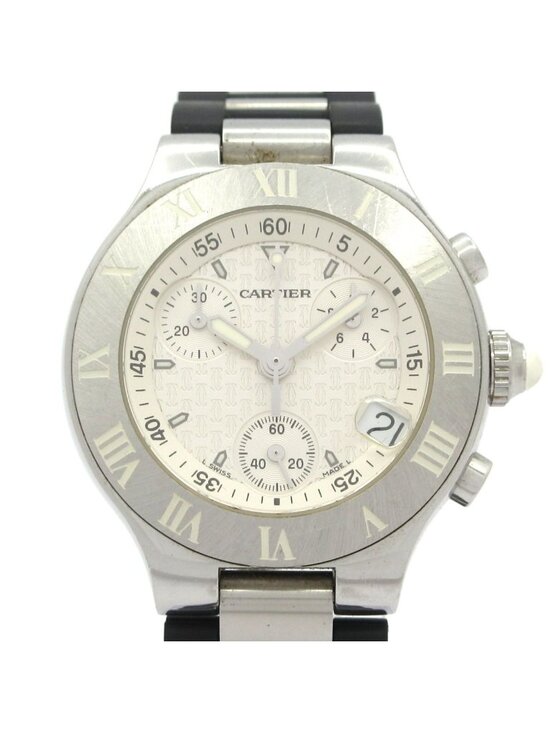 Cartier Watch Must 21 Chronoscaph SM SS Rubber Chronograph White